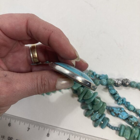 Turquoise Howlite Beaded Womens Necklace Bold Boho Multistrand 18 in - Picture 13 of 13
